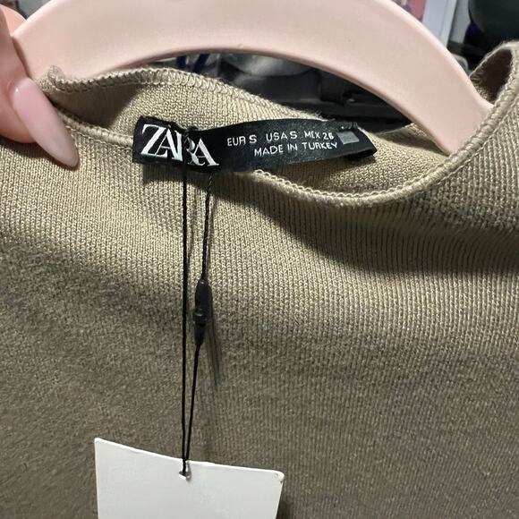 NWT Zara Taupe Tan Knit Short Sleeve Bodycon Dress - Small - Picture 5 of 9